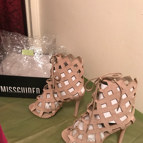 Laser Cut Lace Up Gladiator Heels - Blush Suede - Picture 4 of 8